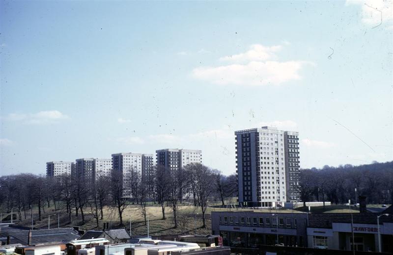 Callendar Park flats from Doak's Dancing Academy. Falkirk Council