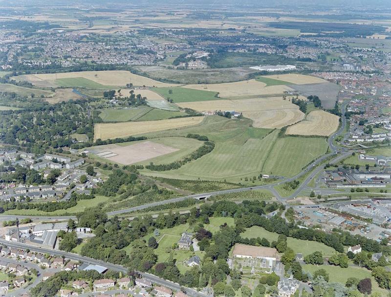 Aerial view of Rosebank Distillery and Dollar Park Falkirk Council