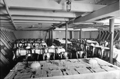 Third class dining saloon of liner "Orvieto"