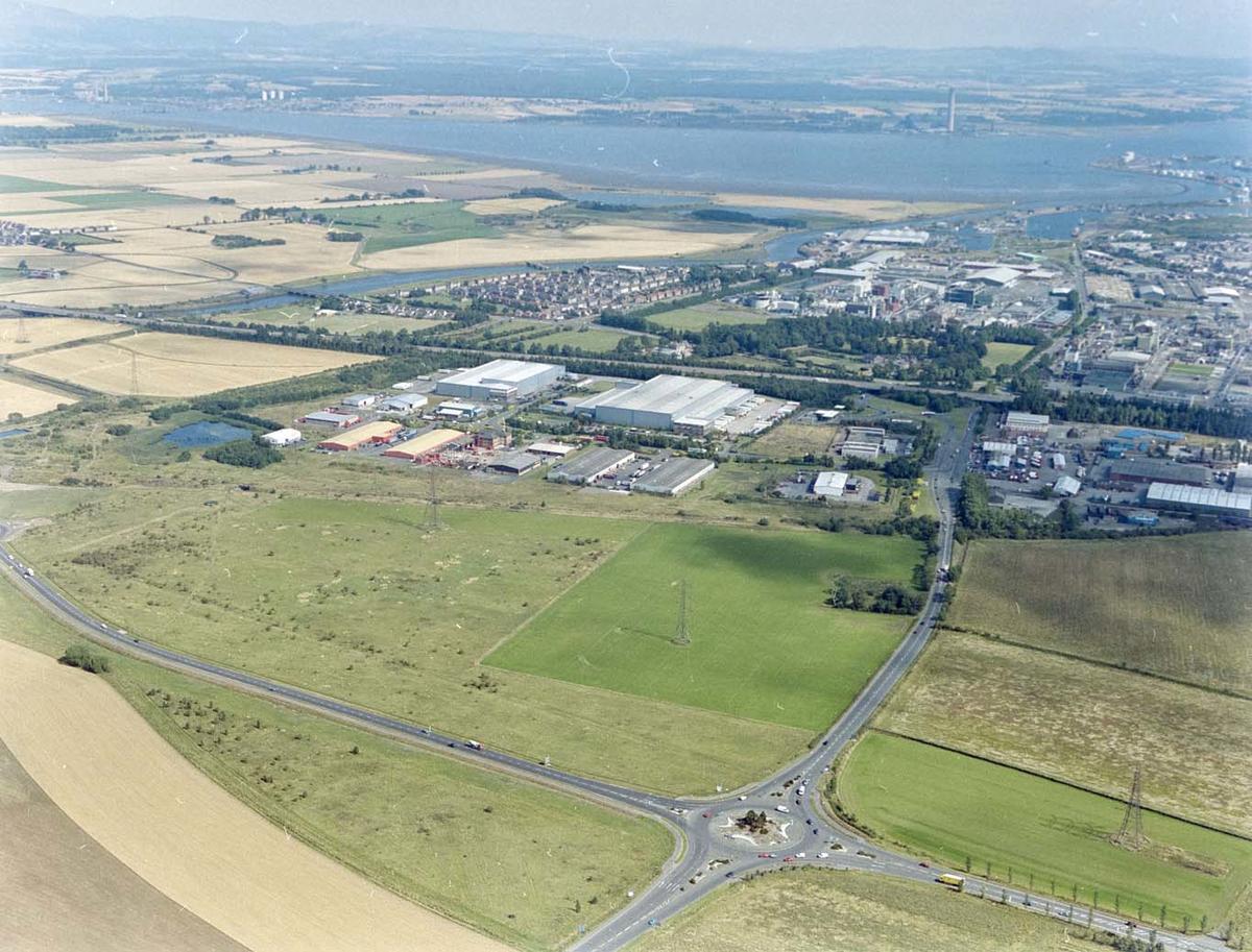 Aerial view of West Mains industrial estate and Grangemouth Road